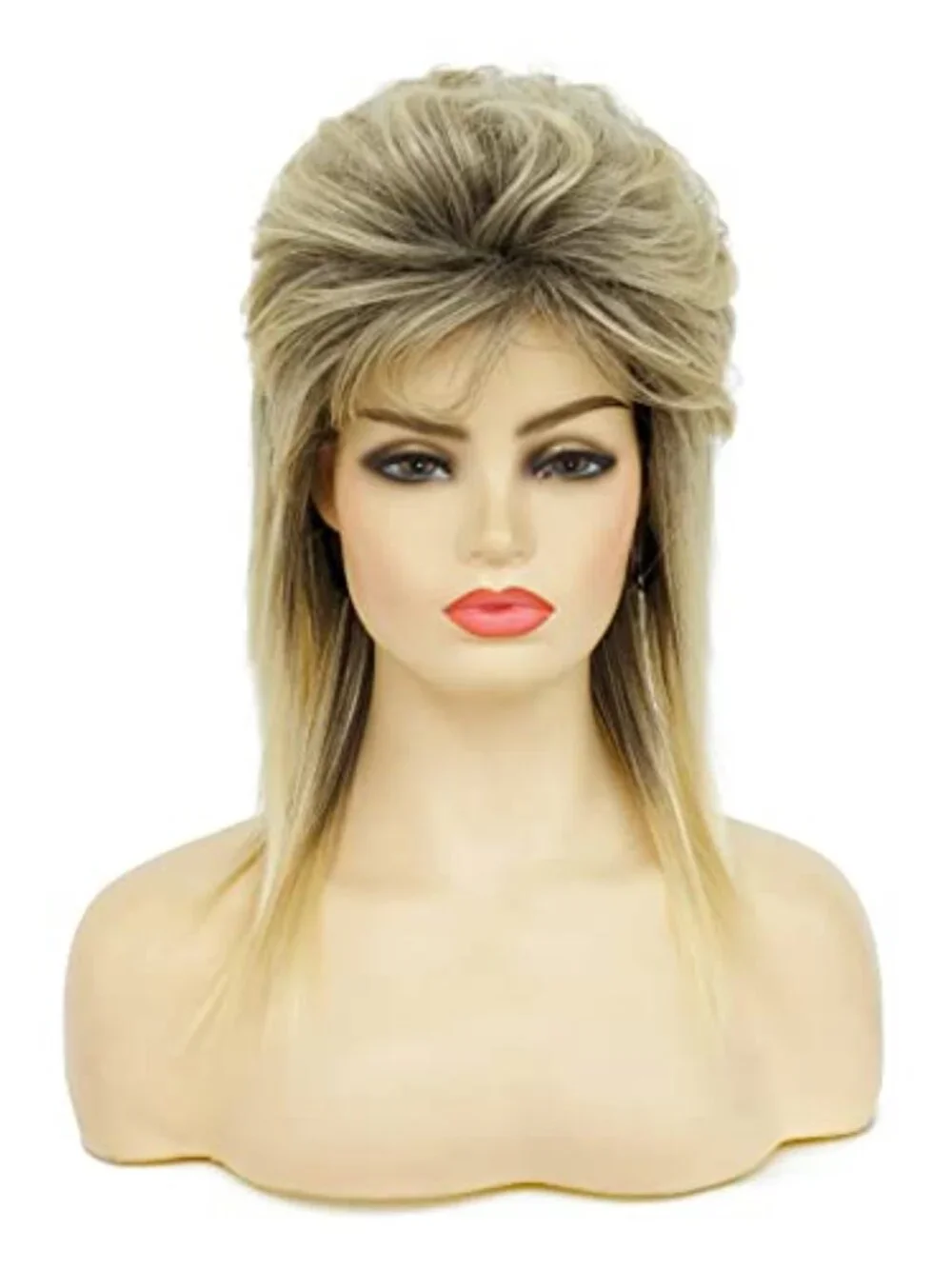 Mullet Wigs for Women Blonde Curly Soft Heat Resistant Shoulder Length Hair 80s